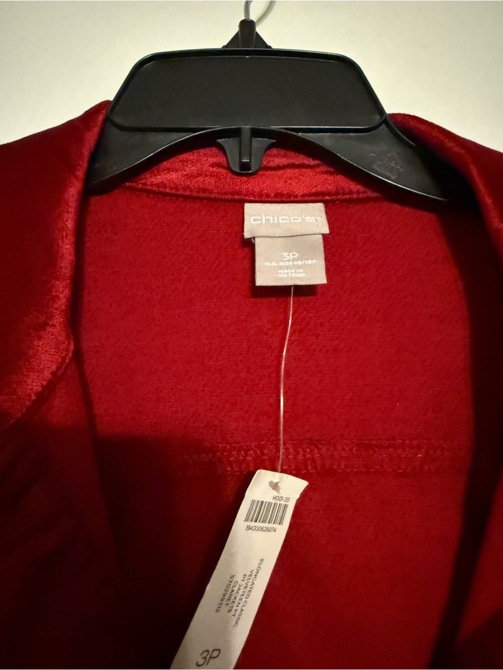 NWT CHICO'S Elongated Classic Velveteen Jacket Red Button Up Stretch Size 3P - Picture 5 of 11